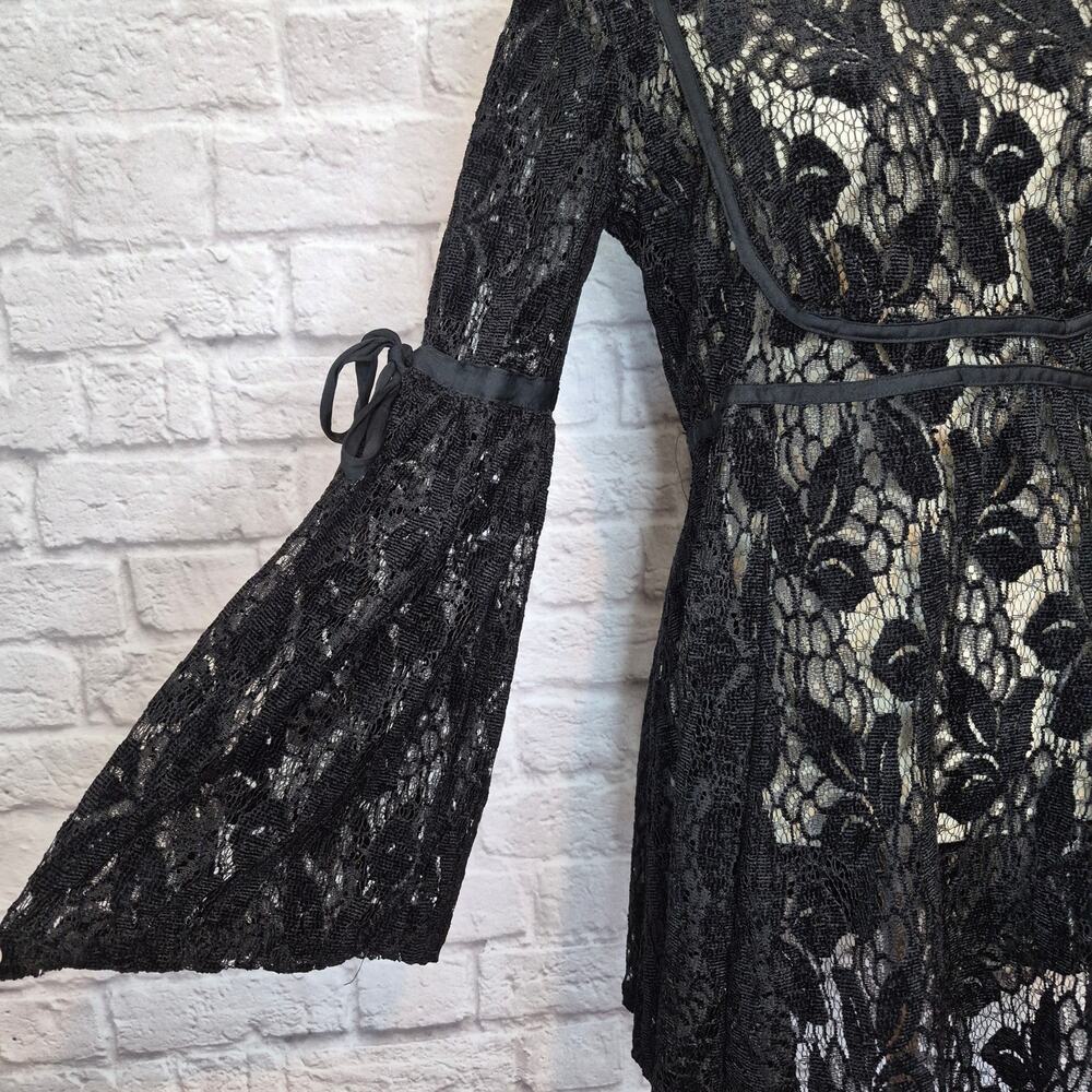 Free People Ruby Lace black mini dress bell sleeves fit flare round neckline  XS - Picture 5 of 10